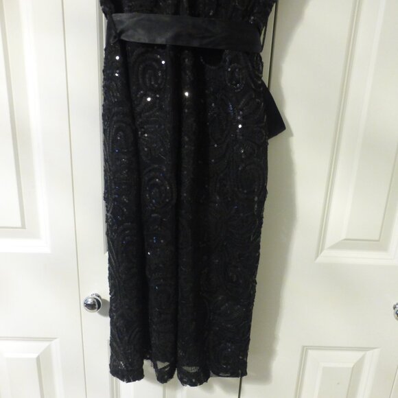 NWT black sequins pattern cocktail party dress with satin tie - Picture 8 of 9